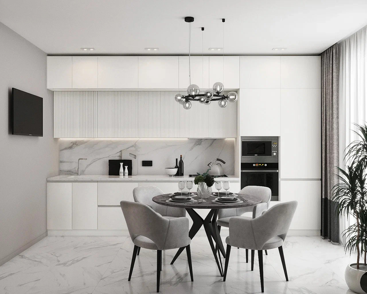 Кварртира в современном стиле с дестскоц в серых тонах