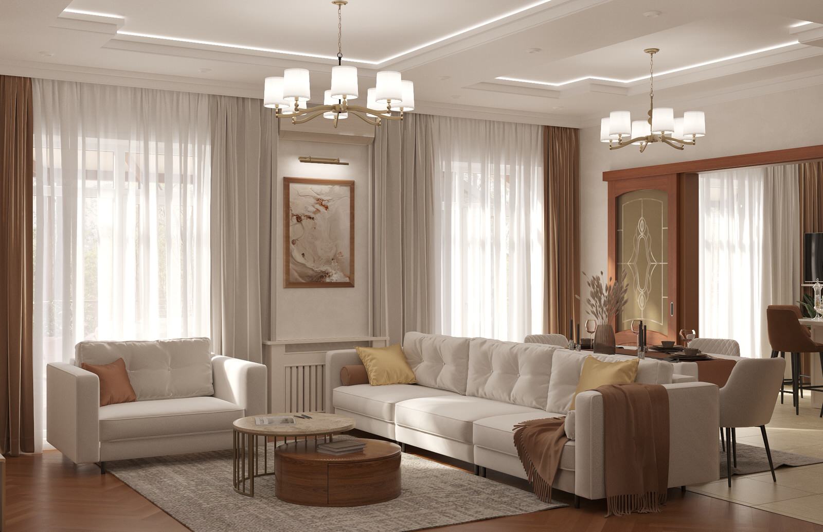 Интерьер гостиной загородного дома