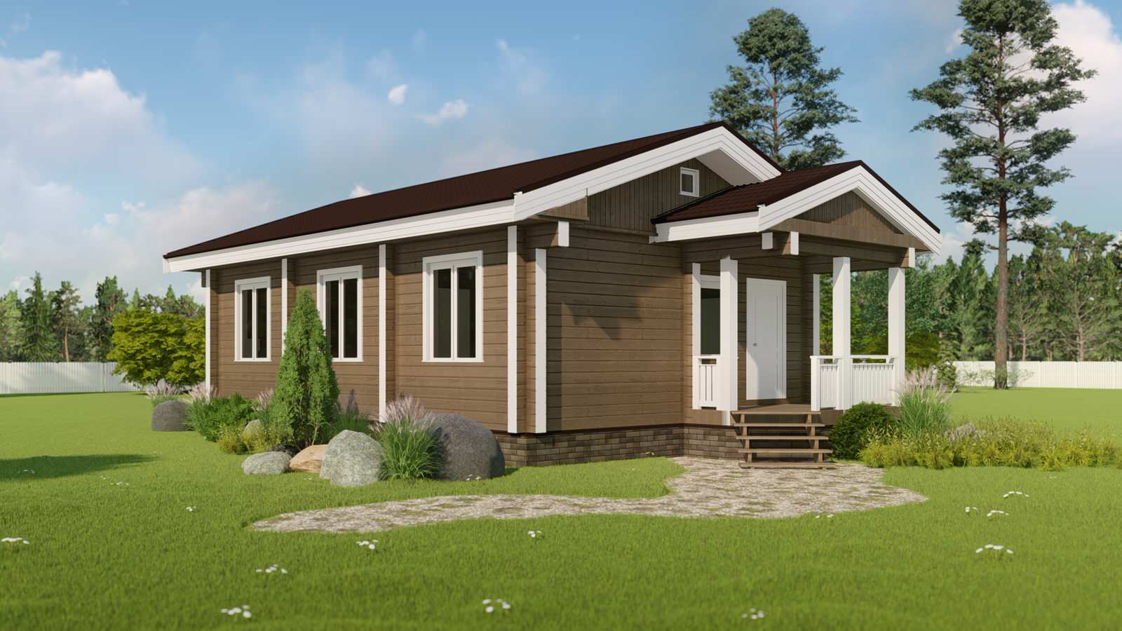 одноэтажный дом из клееного бруса. 7х12