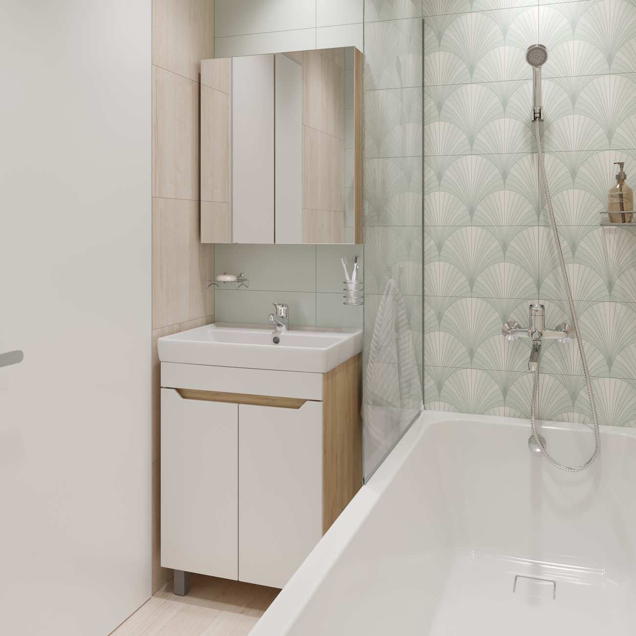 Обложка проекта: Светлая ванная комната (2,94 кв. м) в современном стиле