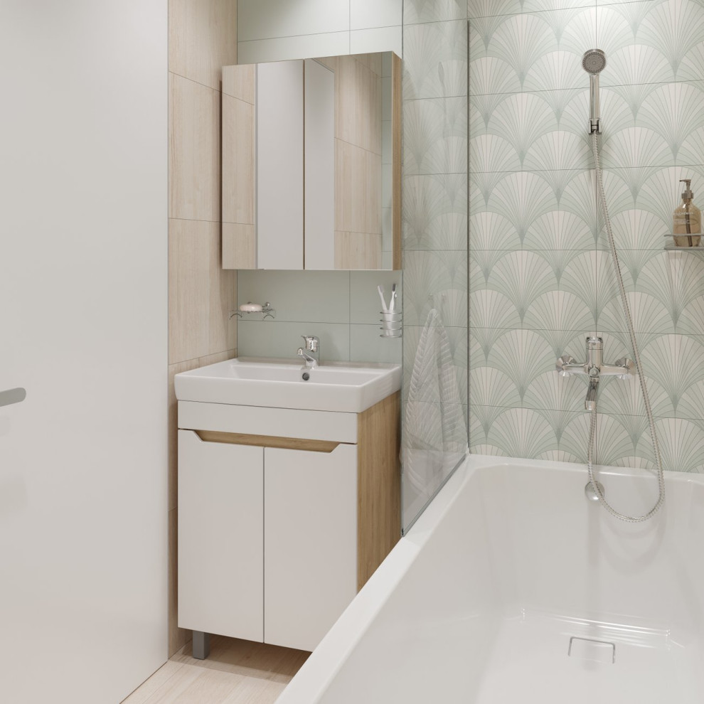 Обложка проекта: Светлая ванная комната (2,94 кв. м) в современном стиле