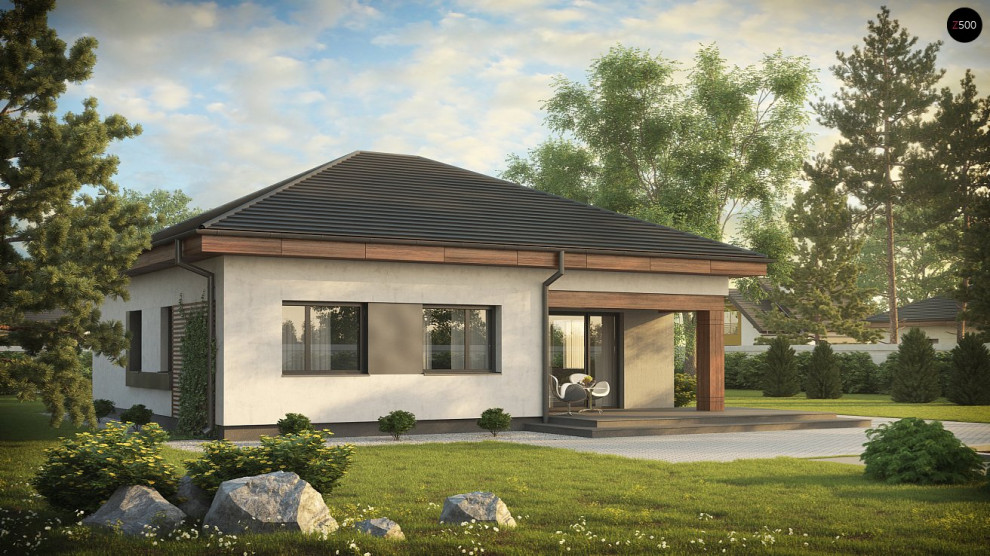 Z273 Проект стильного одноэтажного дома в классическом стиле.