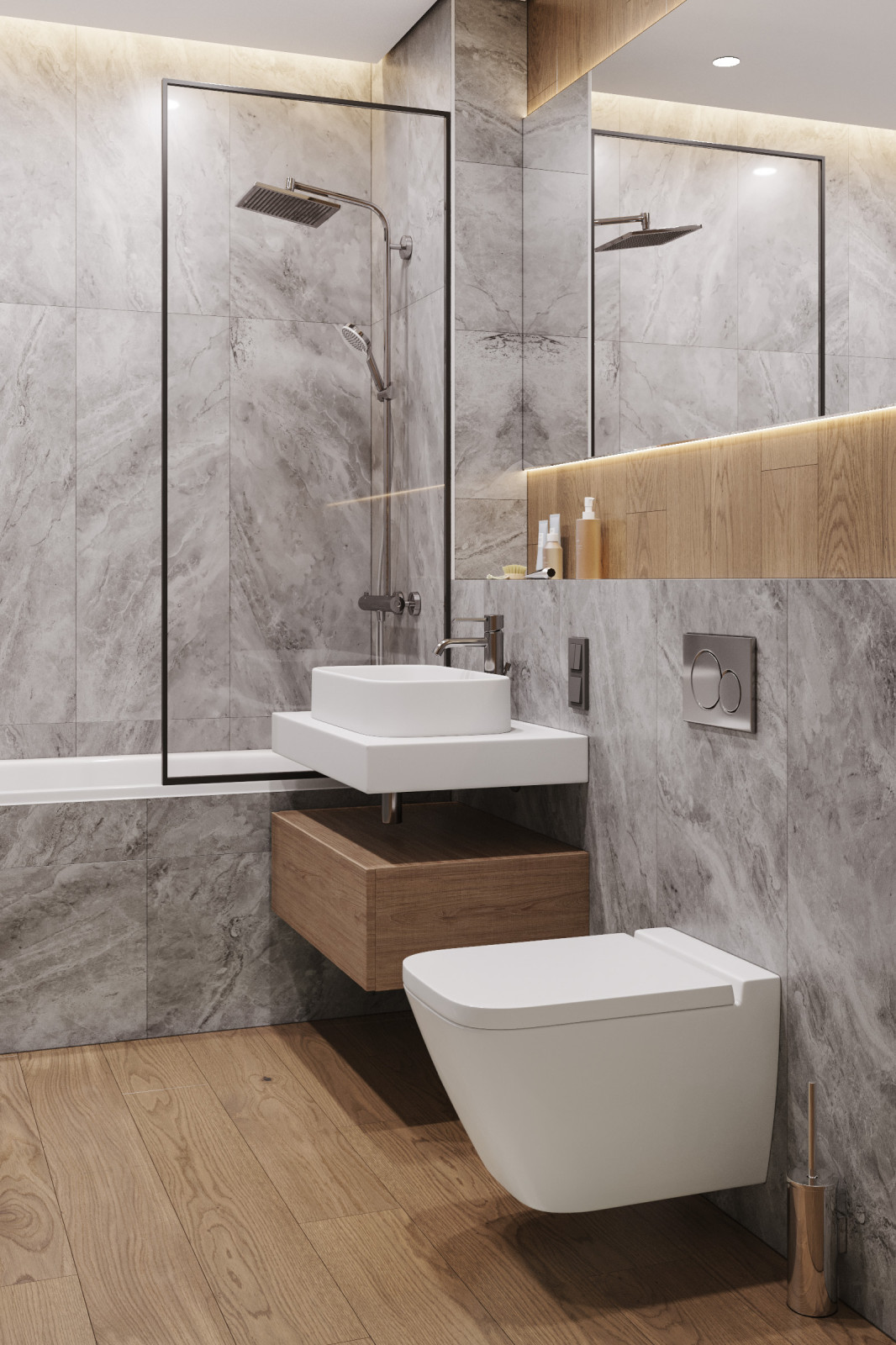Светлая семейная квартира с синими акцентами 80 м²