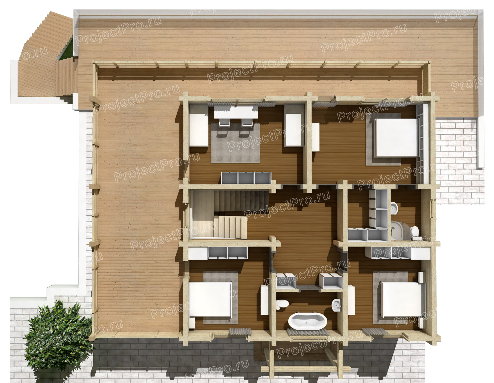 Обложка проекта: S-021. Трехуровневый дом из клееного бруса и блока АГБ на сложном рельефе