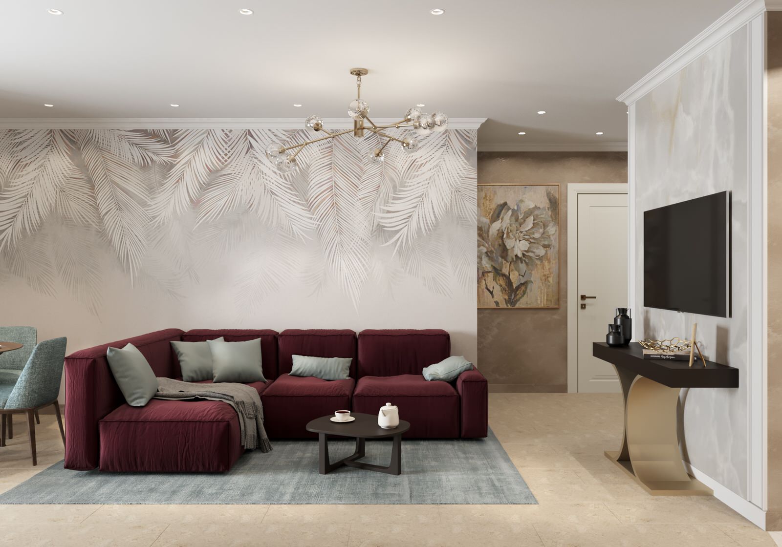 4-к квартира 105 м² в бардовых цветах