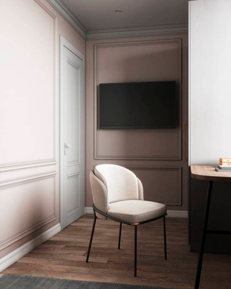 Gray-pink interior. Apartment in St. Petersburg in the neoclassical style