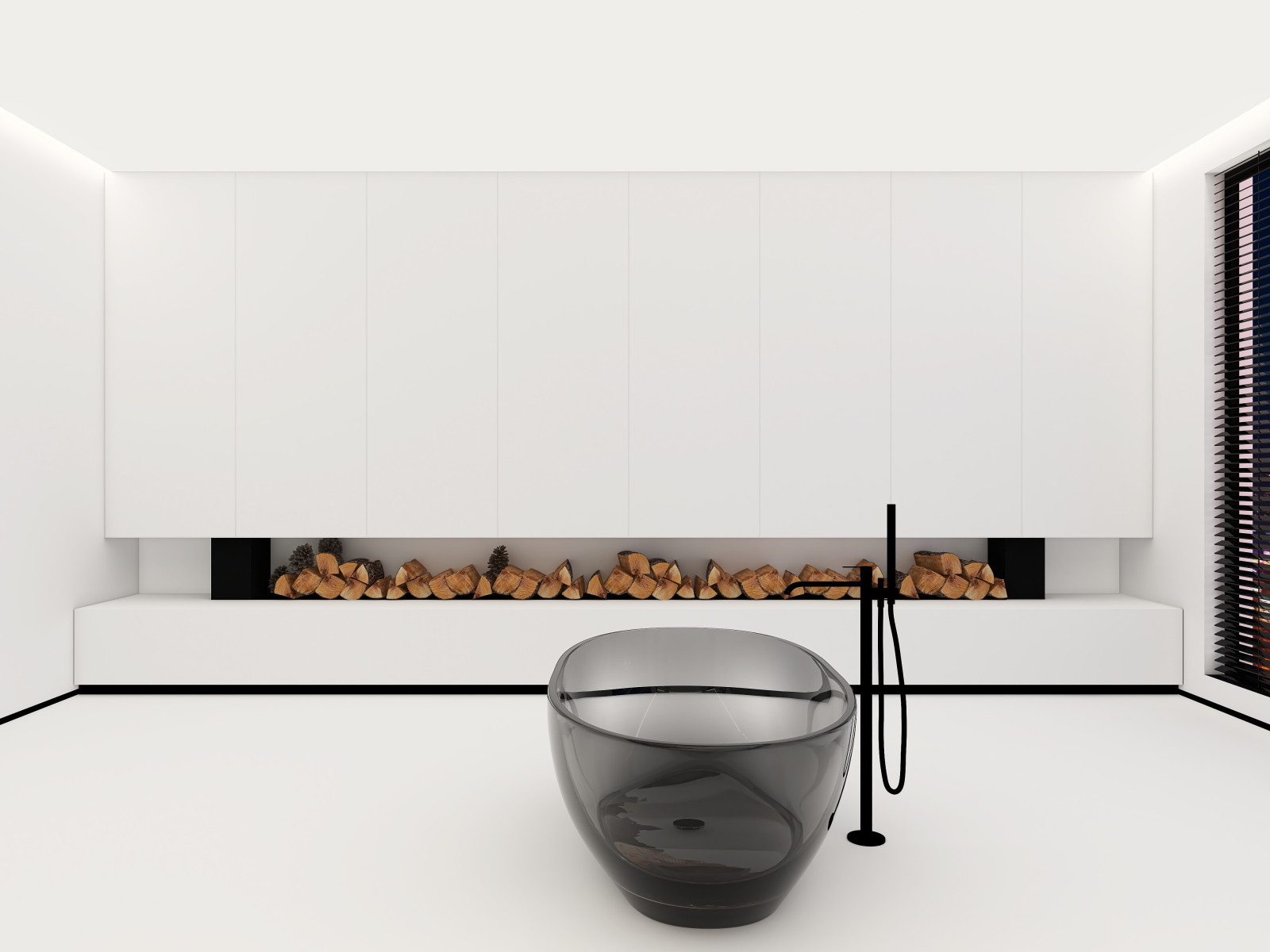 Представляем вам наш проект ванной комнаты с камином и панорамным зеркалом. Глав