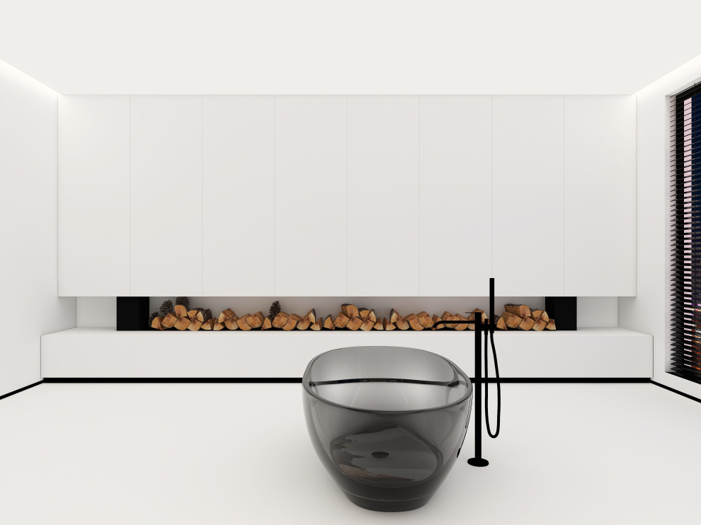 Представляем вам наш проект ванной комнаты с камином и панорамным зеркалом. Глав