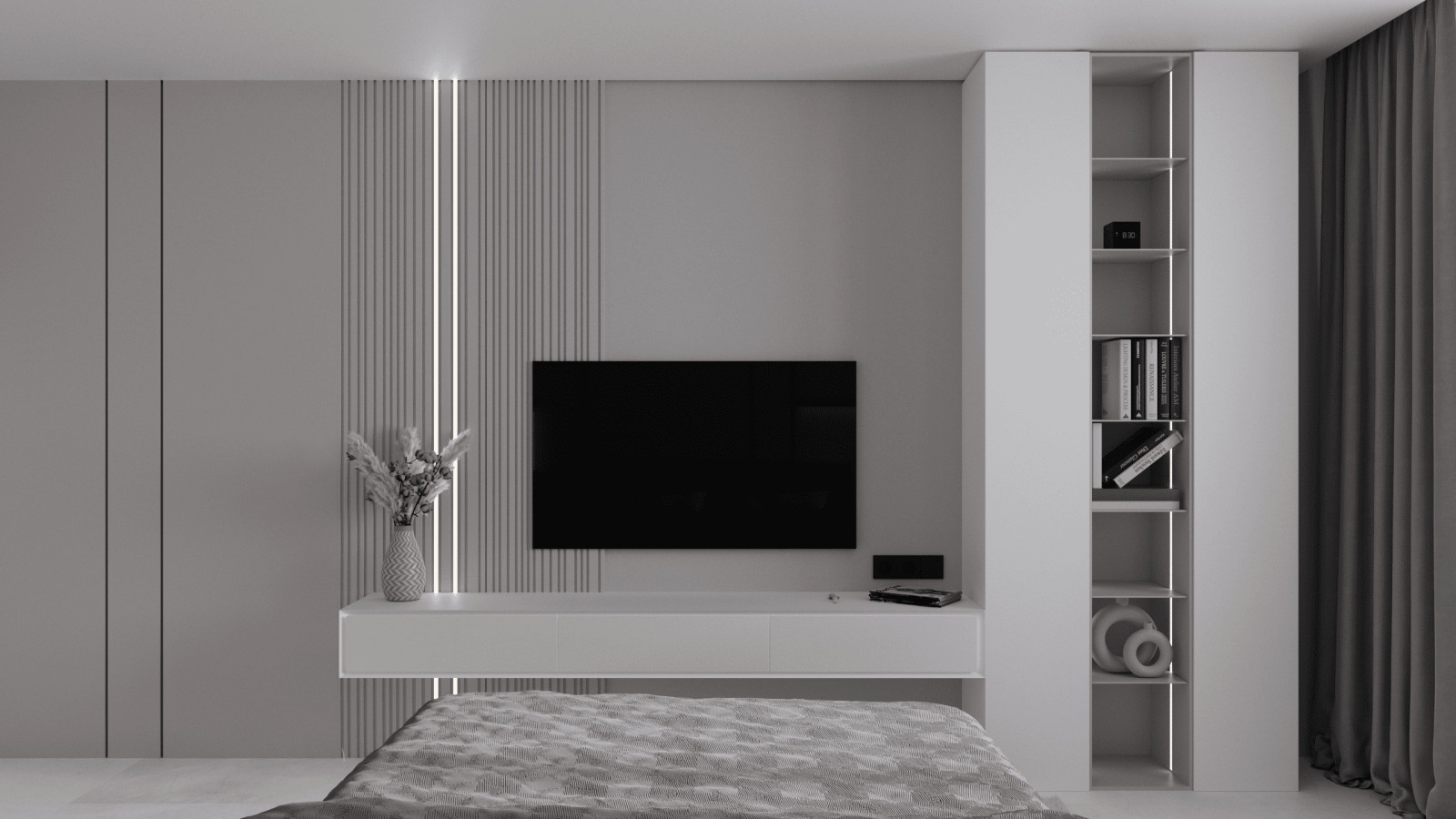 Монохромный минимализм в дизайне квартиры 100 кв. м. для семейной пары