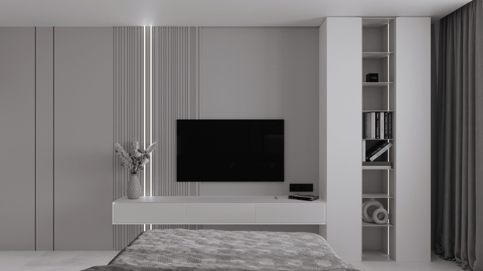 Монохромный минимализм в дизайне квартиры 100 кв. м. для семейной пары