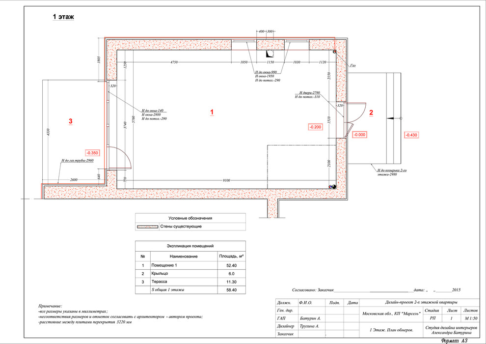 1 этаж. План обмеров