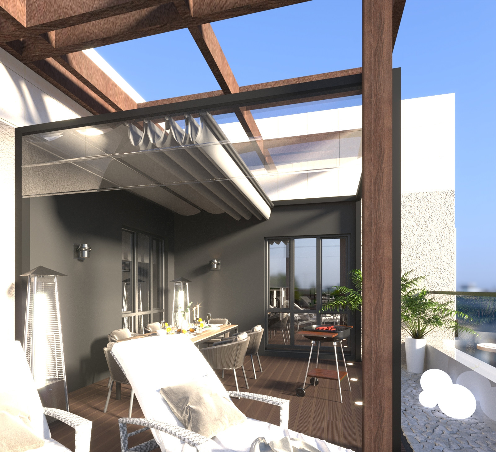 Открытые террасы на последнем этаже