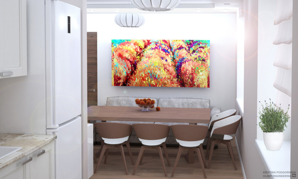 Визуализация интерьера квартиры в современном стиле с классической кухней