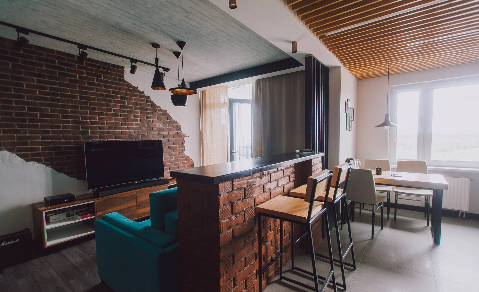 Кухня- гостиная 18 кв м. в стиле loft