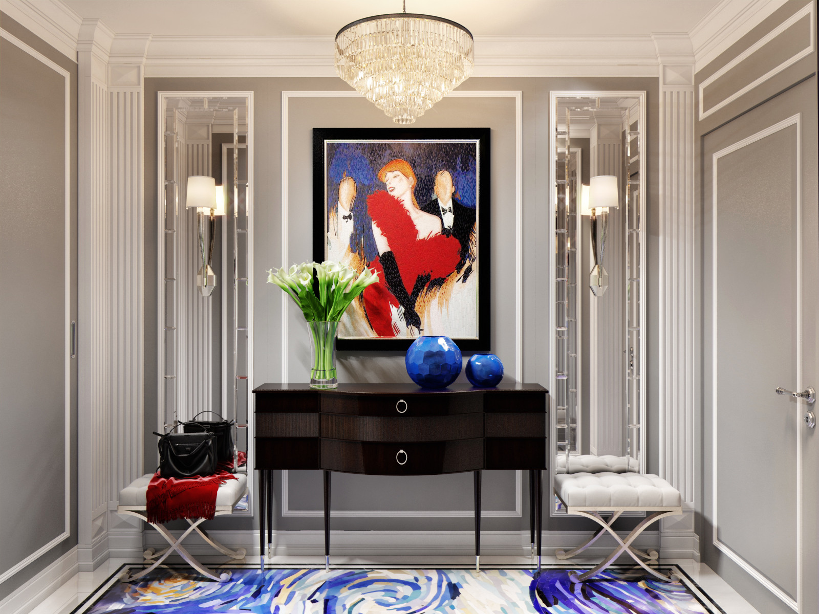 Обложка проекта: ЖК Татьянин парк: смальта на полу в холле, натуральный мрамор на кухне