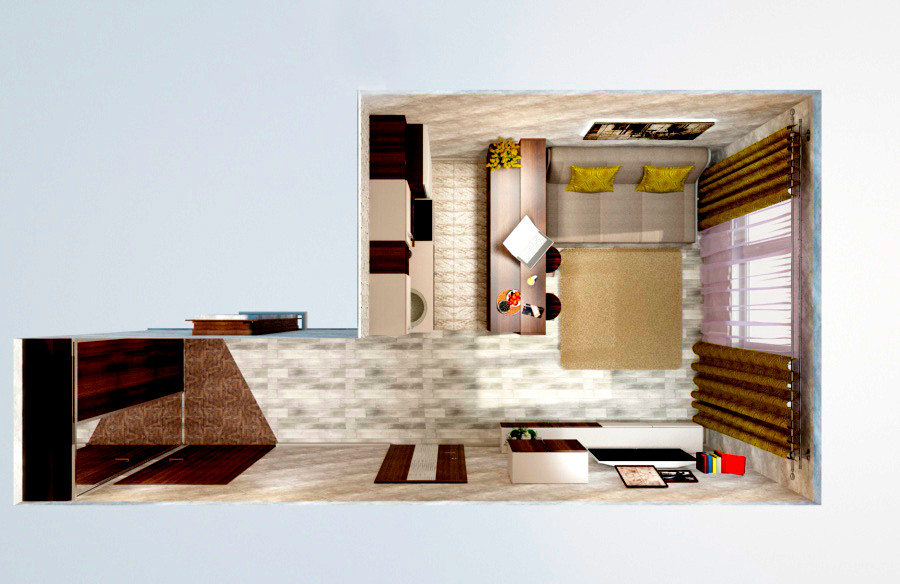 Кухня-гостиная с ярким акцентом