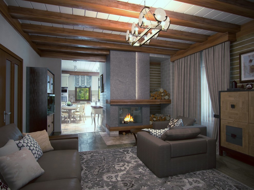 Гостиная ретро с камином