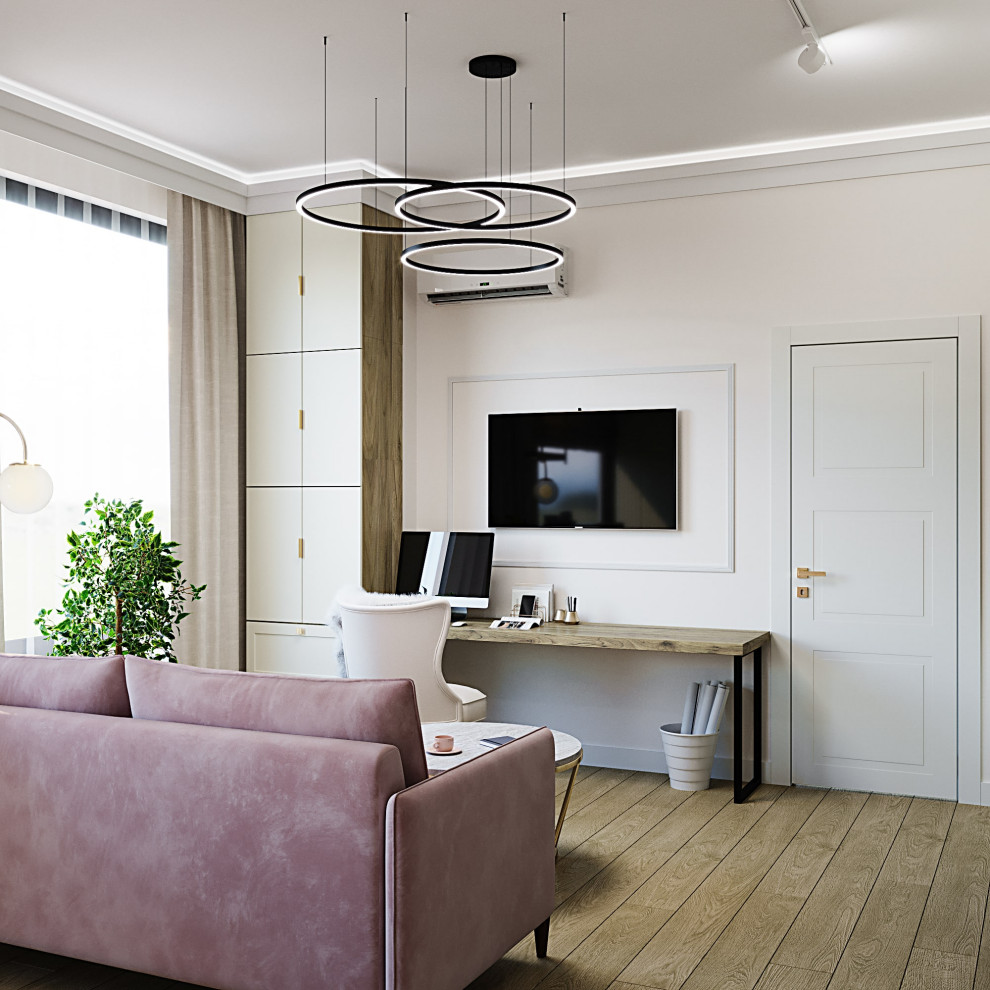 Визуализация кухни-гостиной с рабочим местом