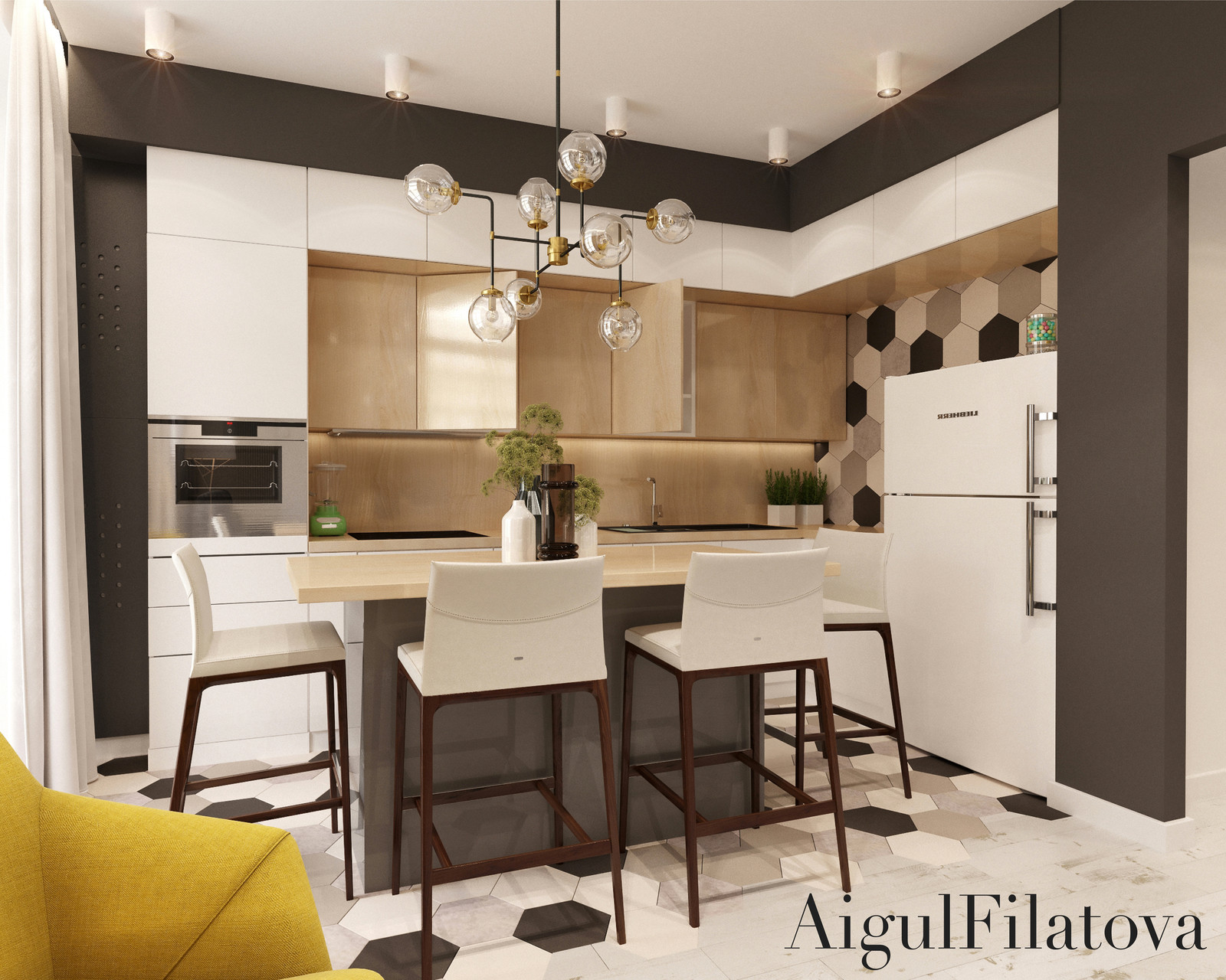 дизайн-проект кухни-гостиной для молодой семьи