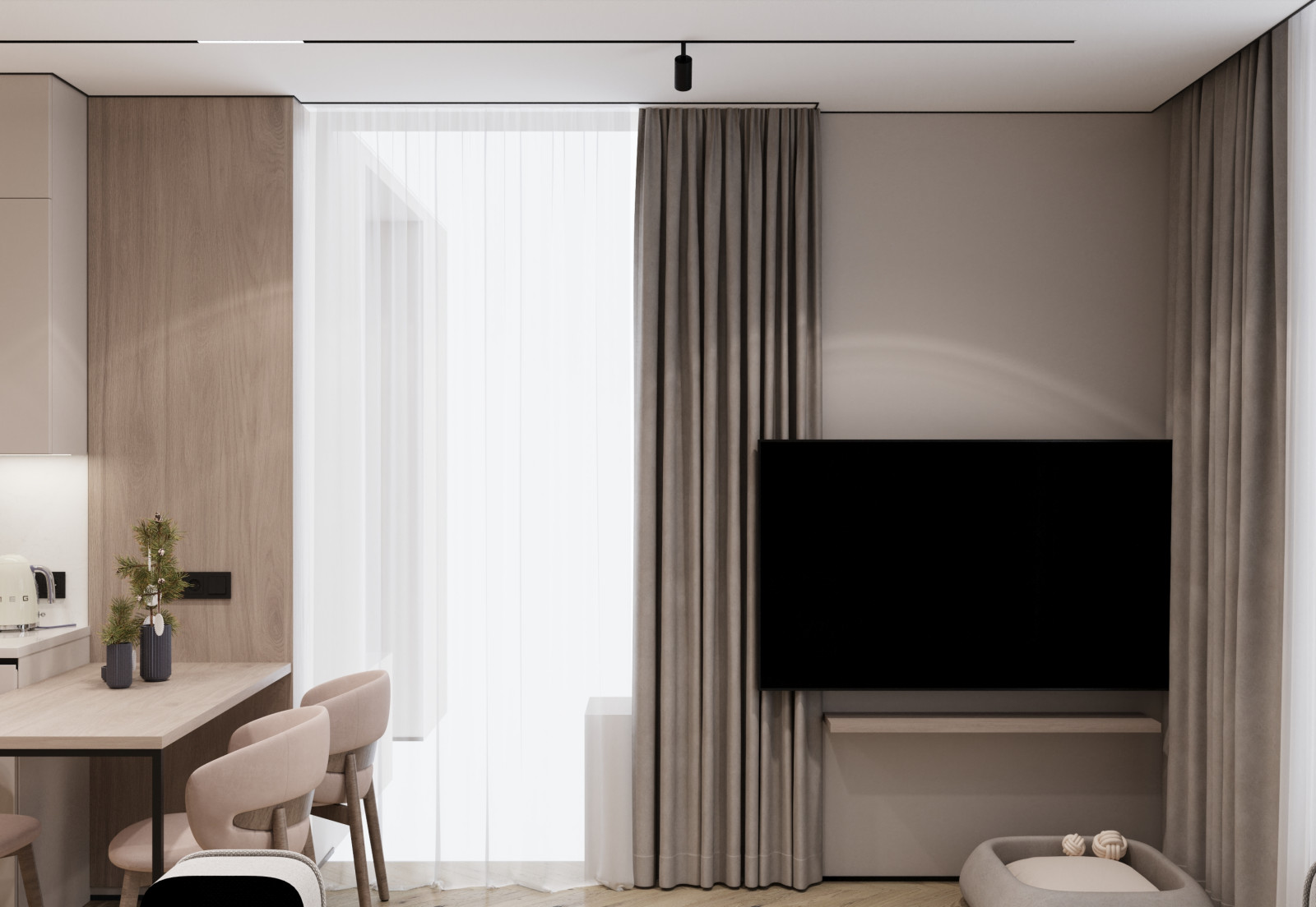 Дизайн интерьера кухни-гостиной в квартире  ЖК "Брусника"