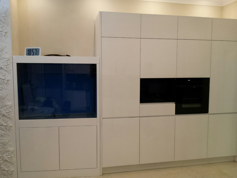 Кухня-волна, совмещенная с аквариумами