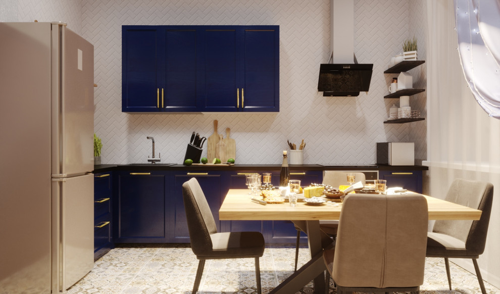 Обложка проекта: кухня в синих тонах