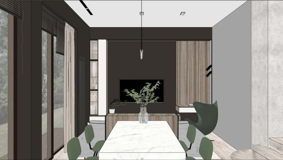 3д визуализация - кухня-гостиная