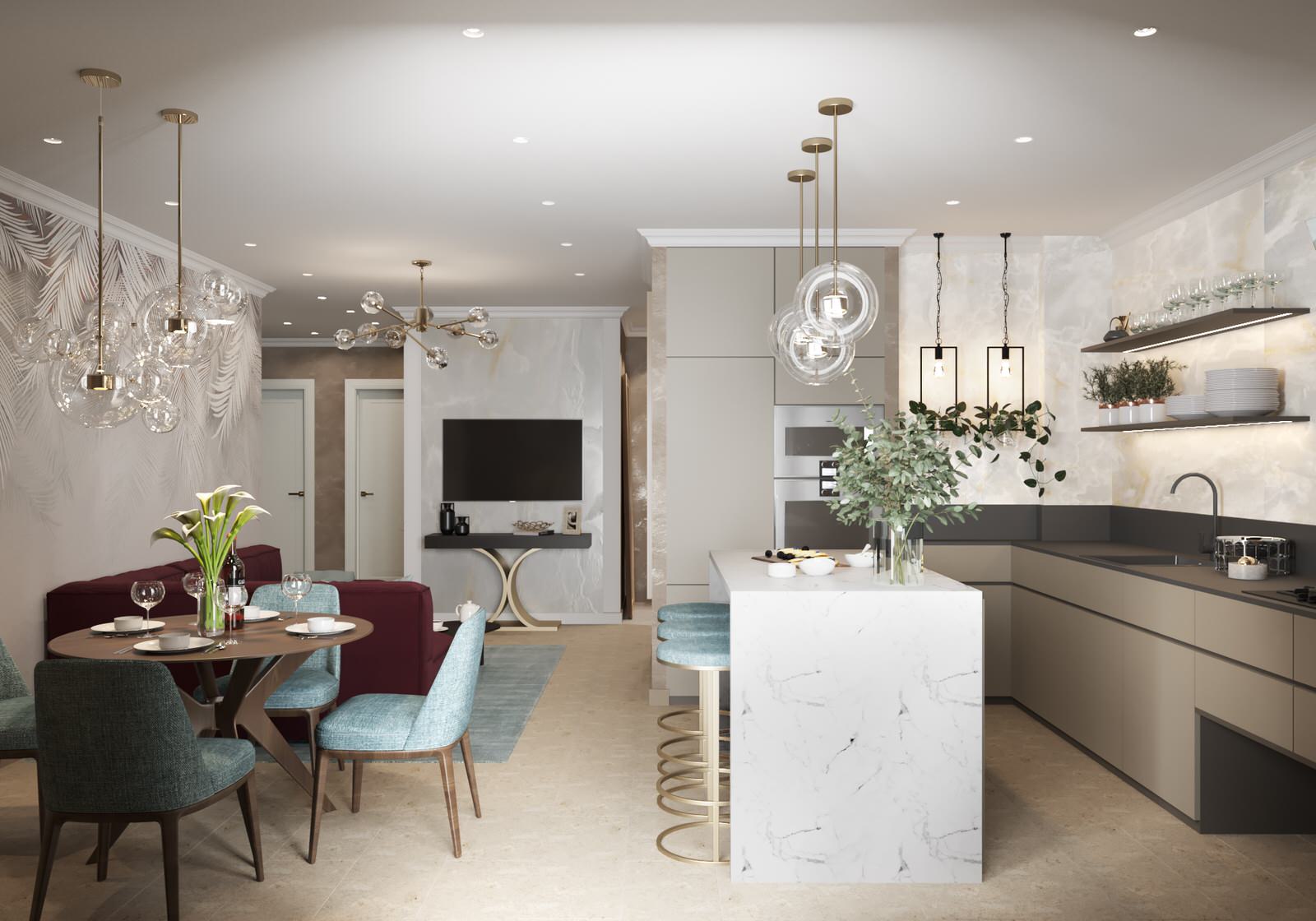 4-к квартира 105 м² в бардовых цветах