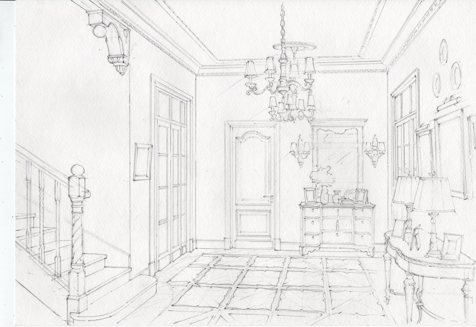 Акварельные эскизы к проекту: Загородного дома в стиле Прованс.