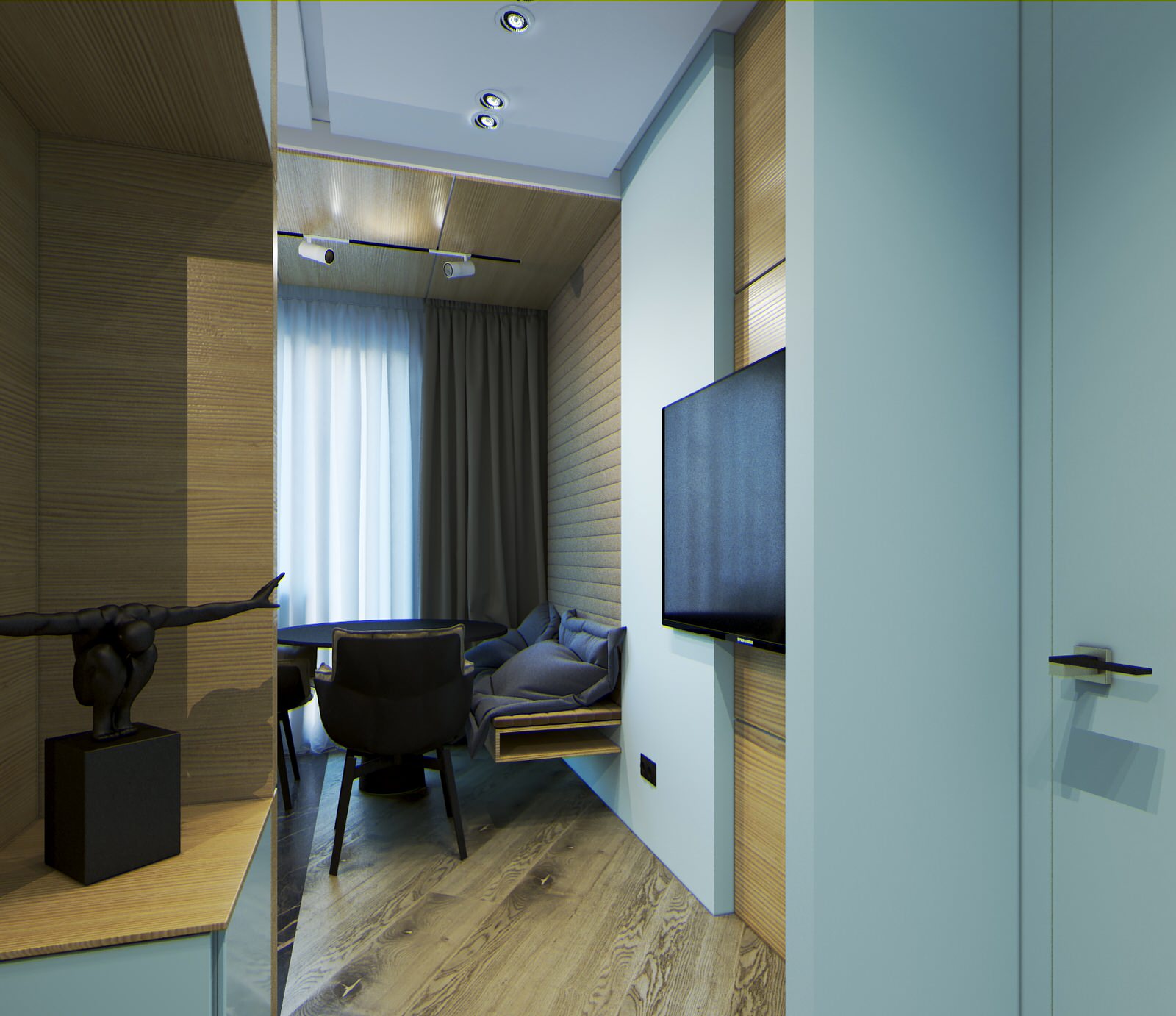 Обложка проекта: Современное, студийное пространства кухни, в трех комнатной квартире.