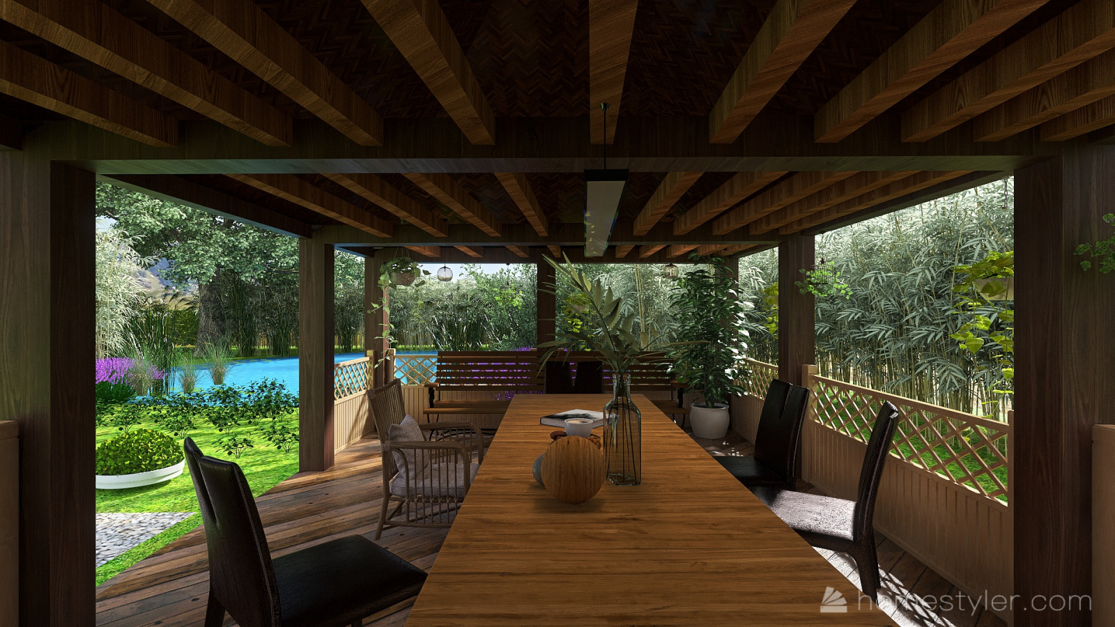 Вид из внутри беседки