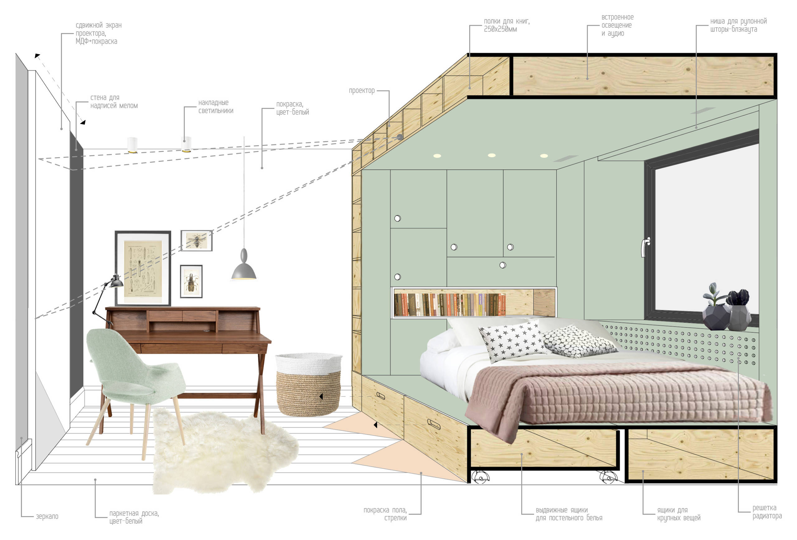 Детская недели: Необычная спальня в «кубе» для девочки-подростка