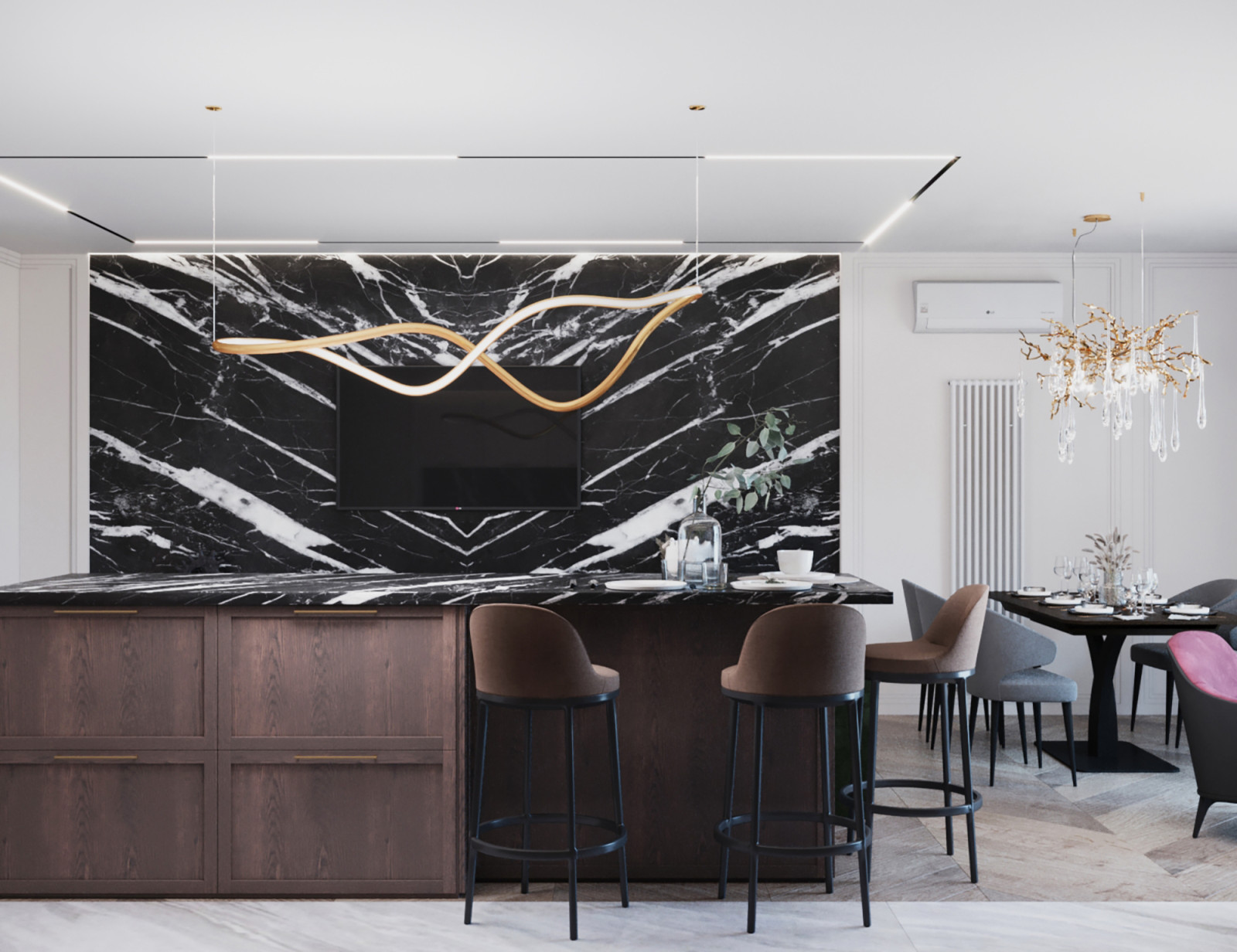 Кухня-гостиная+санузел в стиле Неоклассика