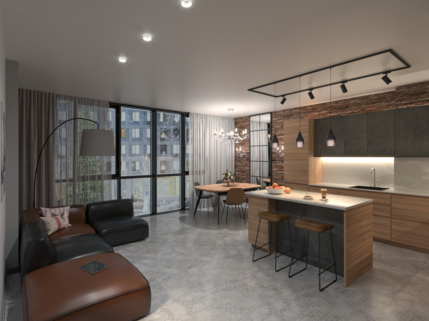 Переустройство кухни-гостиной в трехкомнатной квартире