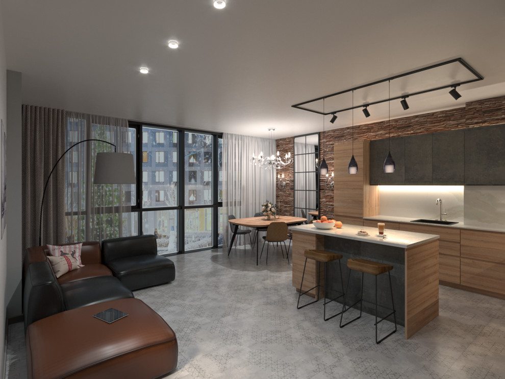 Переустройство кухни-гостиной в трехкомнатной квартире