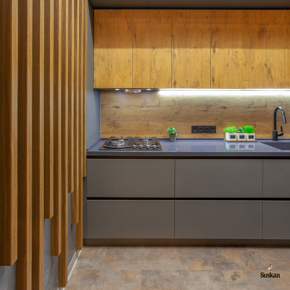 Столешница из акрилового камня с газовой плитой