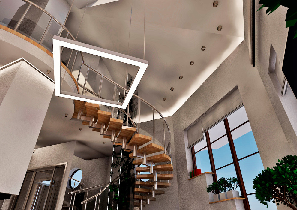 Общее пространство - прихожая, кухня, столовая, гостиная, лестница.