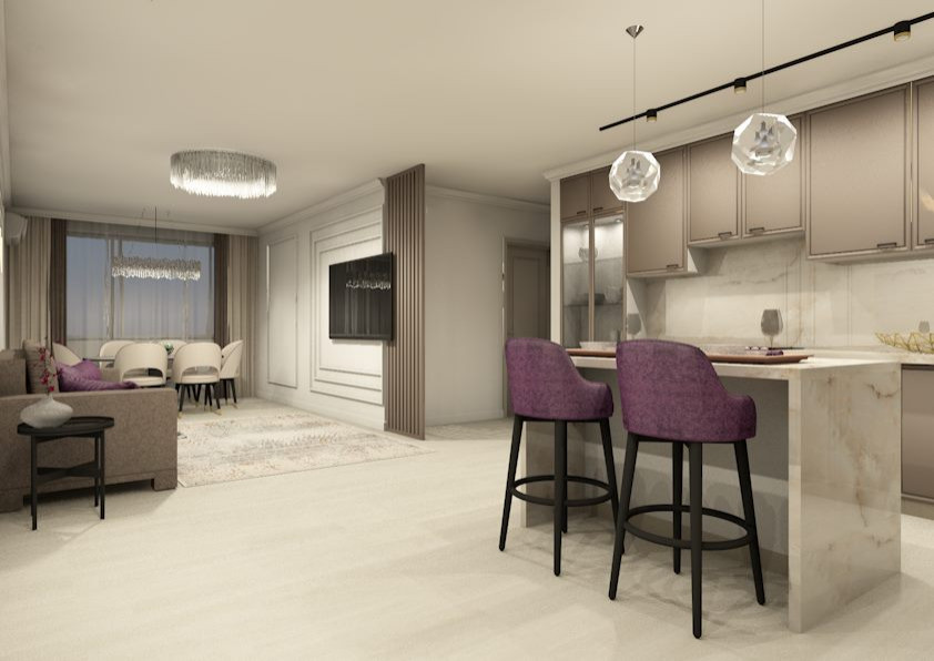 Гостиная-кухня в стиле неоклассика