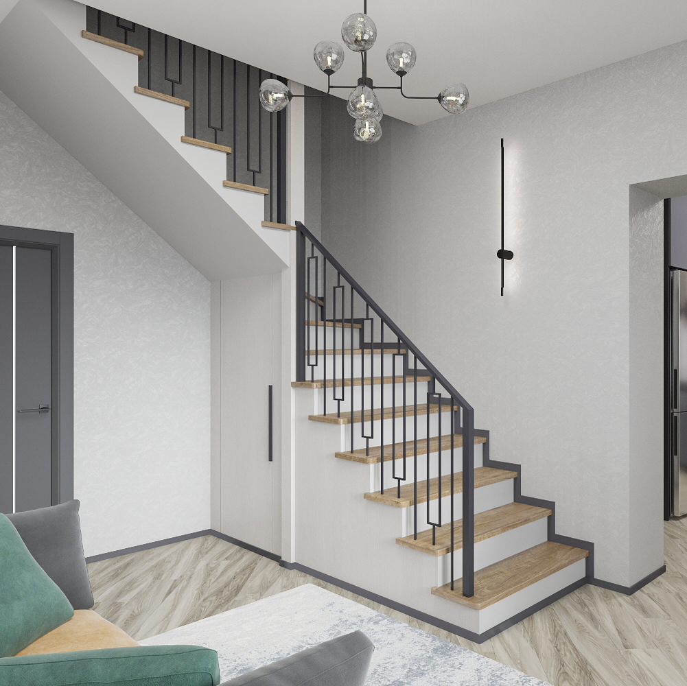 Кухня, гостиная и веранда жилого дома