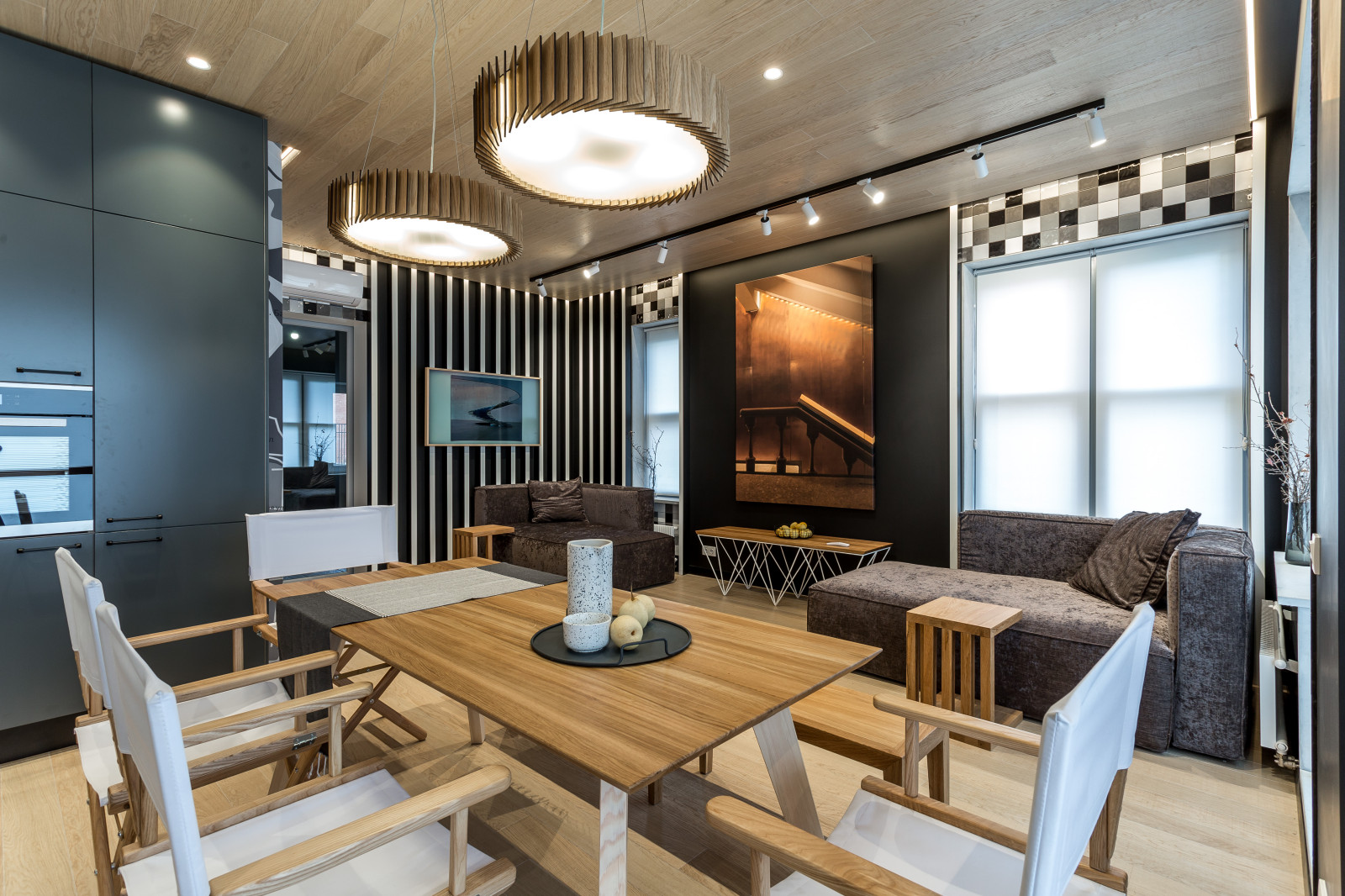 Кухня-Гостиная в серых оттенках