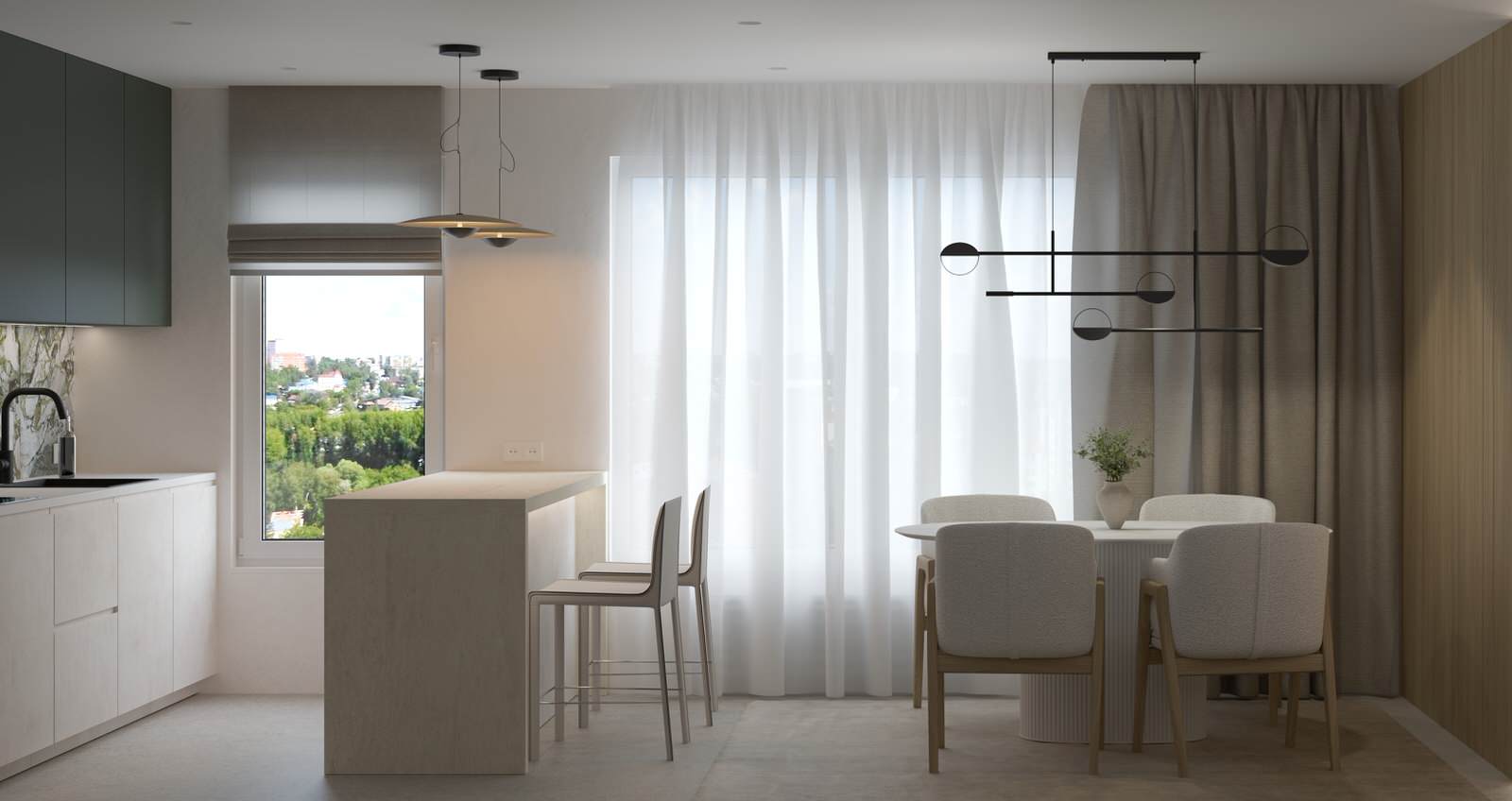 Проект кухни-гостиной в Санкт-Петербурге, стиль джапанди