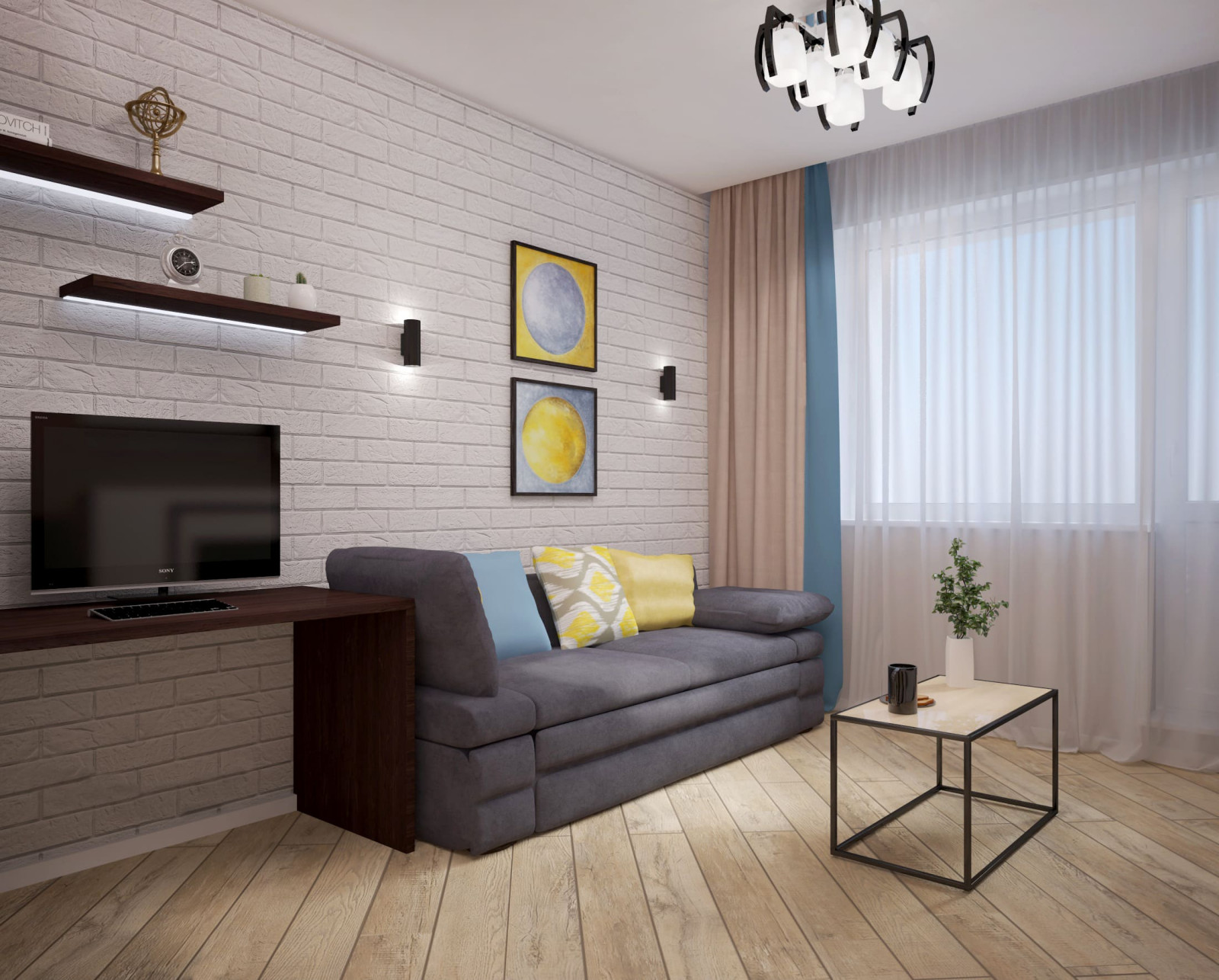 Стильная гостиная и кухня