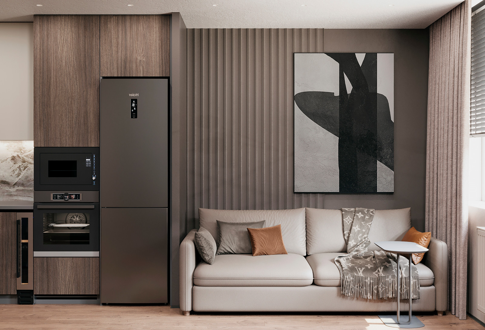 Гостиная-кухня в квартире в ЖК "Discovery Residence" Екатеринбург