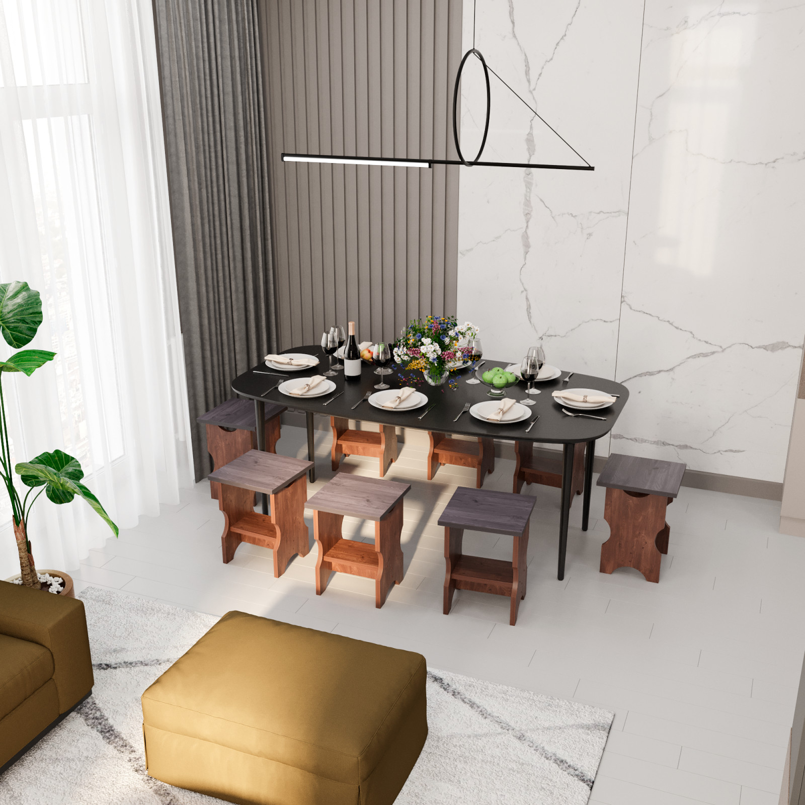 Табурет-столик 2 в 1 ЧАЙНЫЙ в столовую цвет / темный