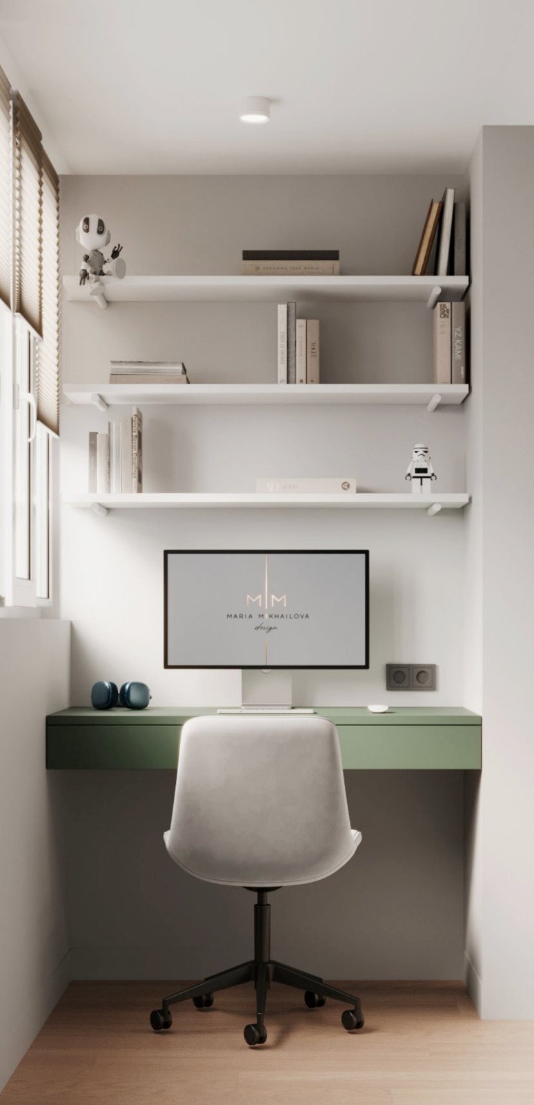 Современный интерьер с яркими акцентами и геометрическими формами