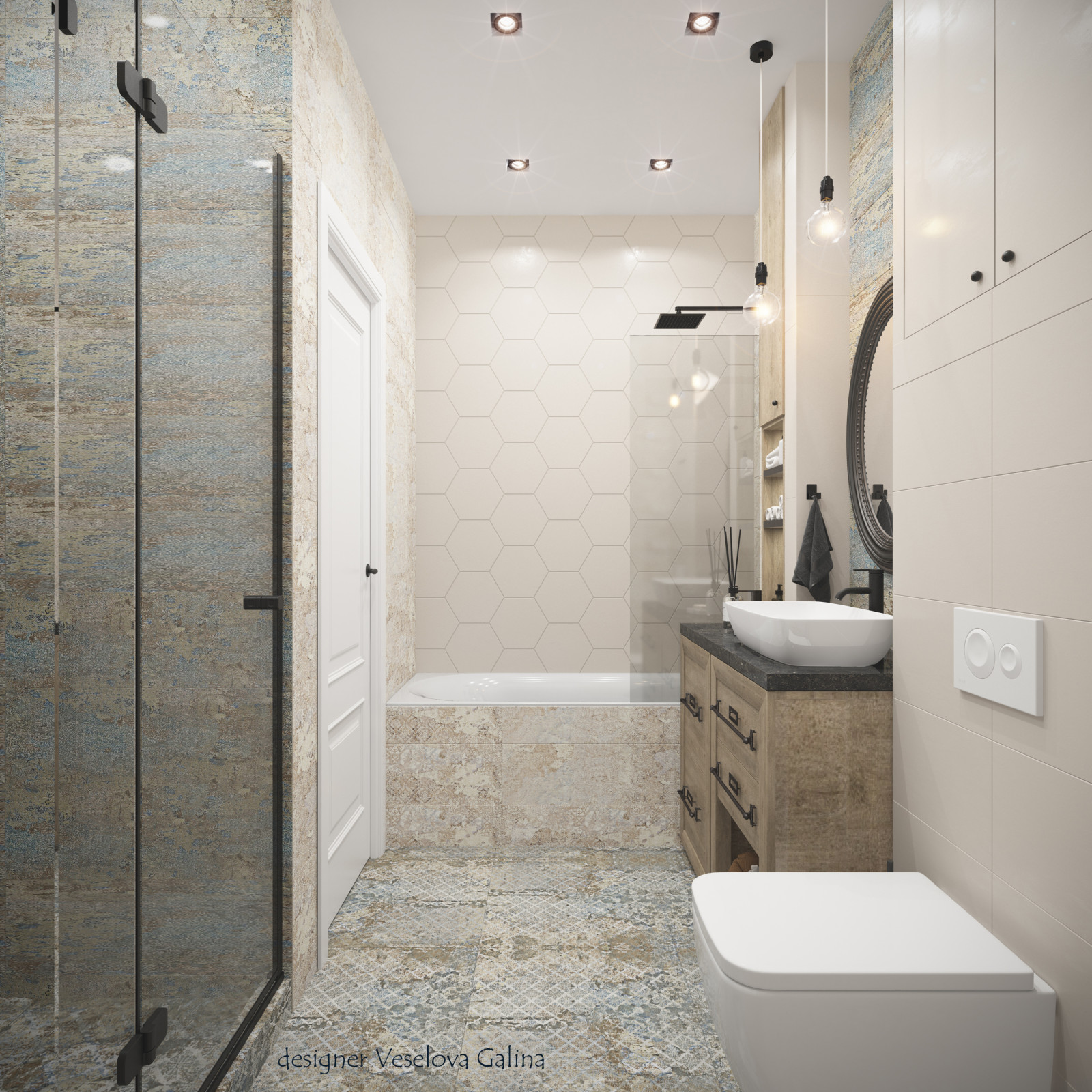 Ванная комната Бежевая Скандинавия