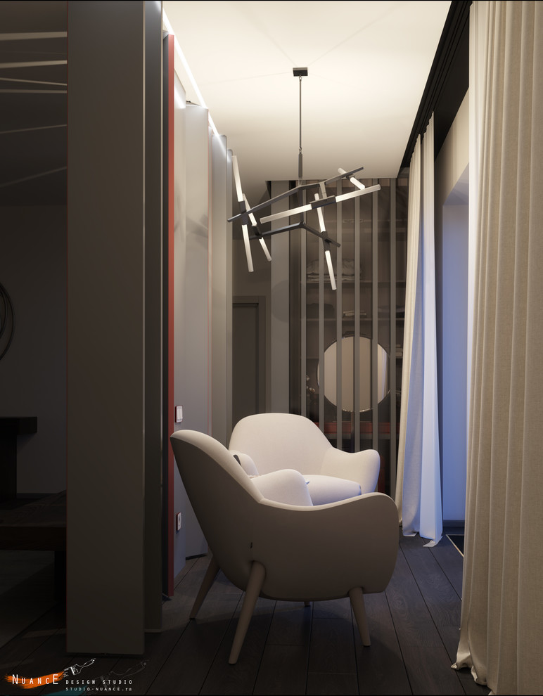 Дизайн спальной комнаты с мобильной перегородкой