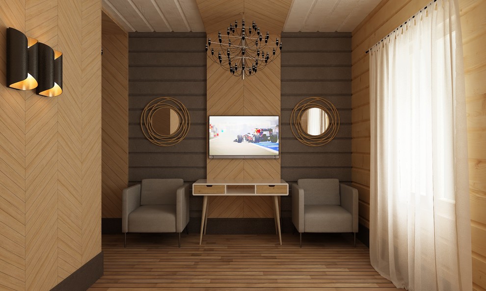 Интерьер загородного дома из оцилиндрованного бруса.