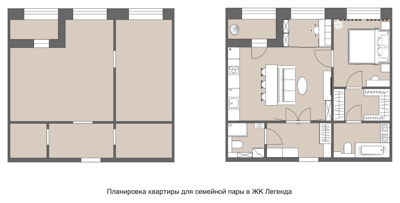 Обложка проекта: Планировка двушки 55 кв.м в ЖК Легенда для семейной пары с собакой