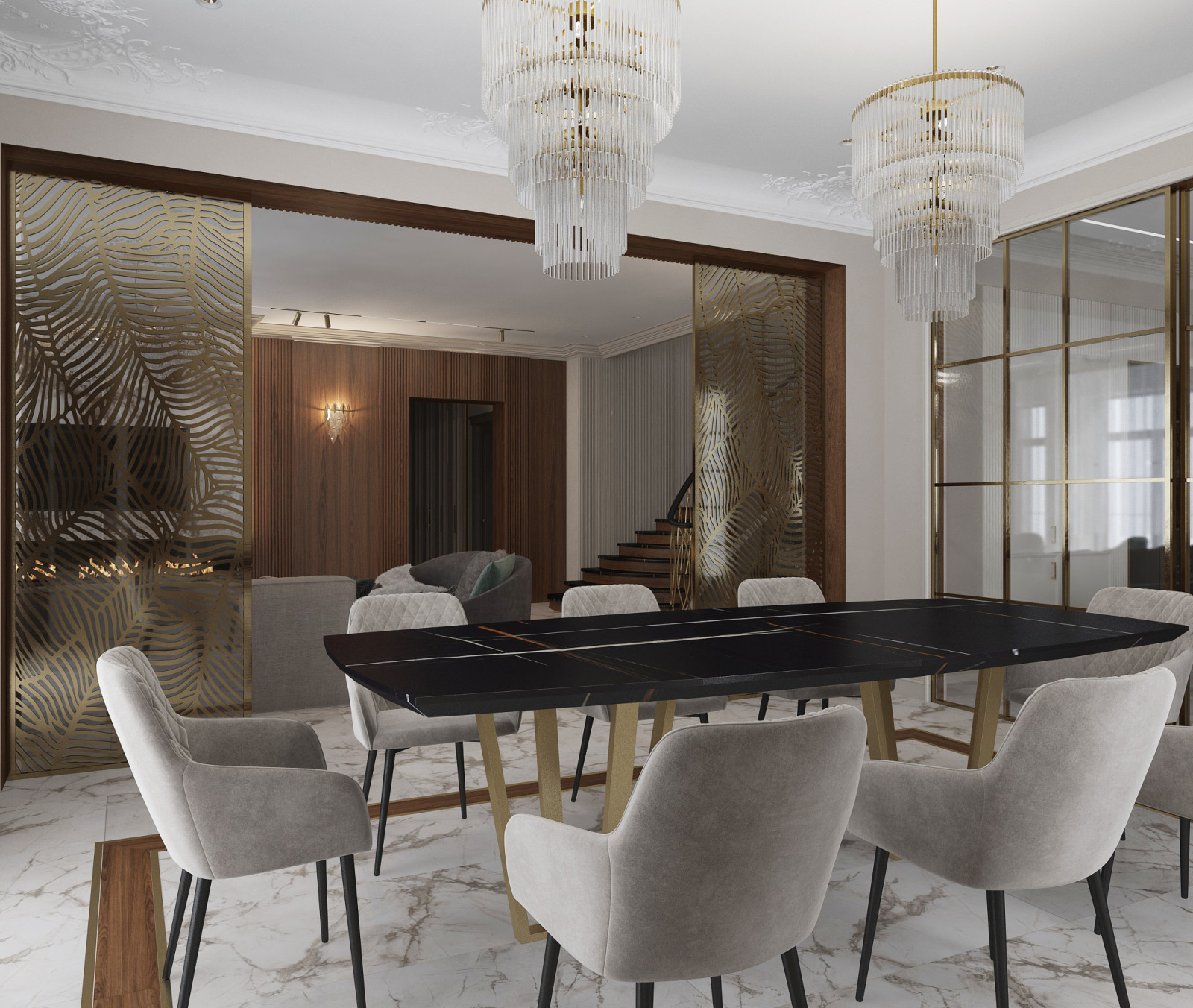 Дизайн-проект  1 этажа в загородном доме